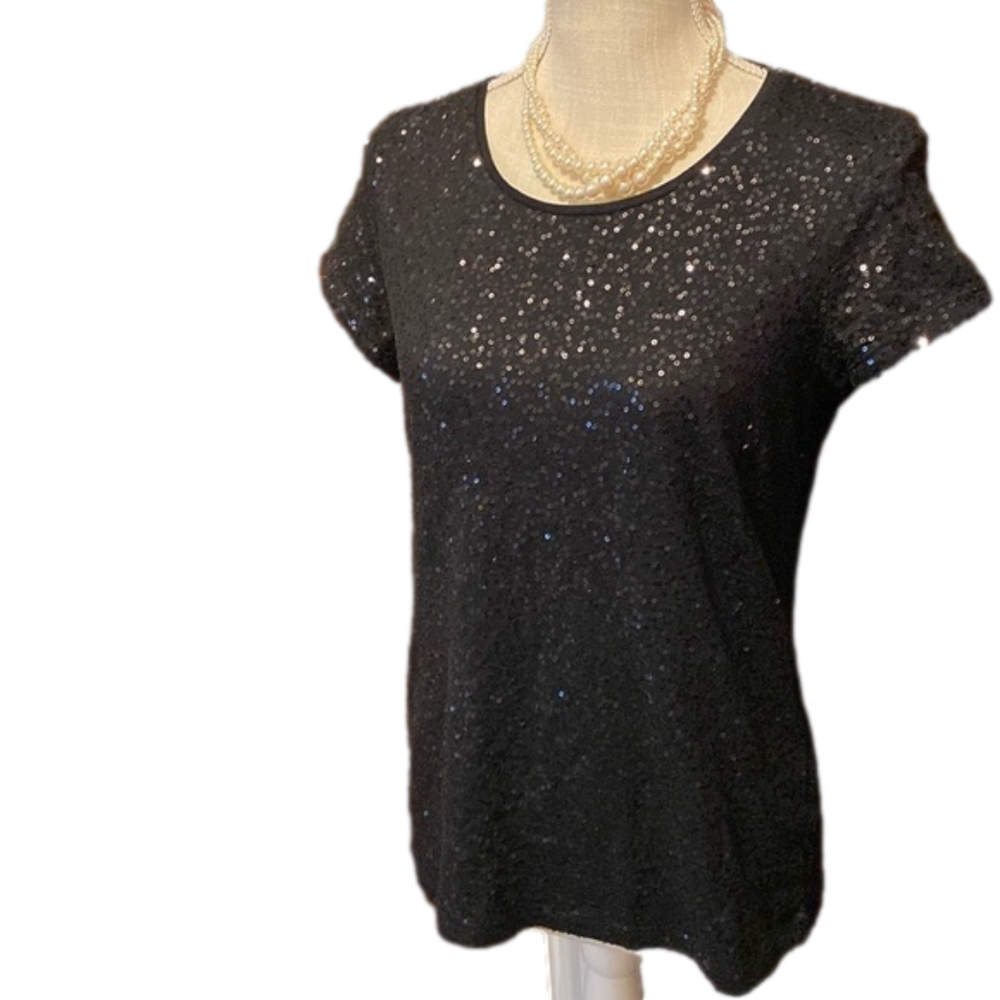 Charter Club Short Sleeve Sequined Top Size M